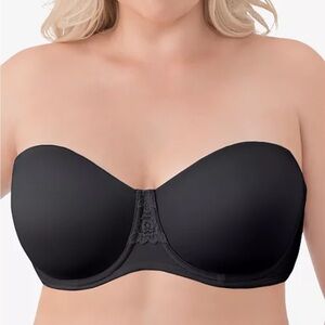 NWT Black Vanity Fair Underwire Convertible Bra Lightly Lined Lace Detail SZ 38D